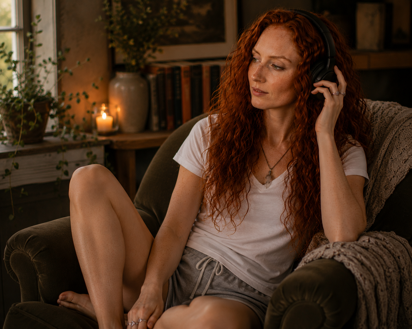 Angelica's avatar relaxing quietly in a calm editorial portrait