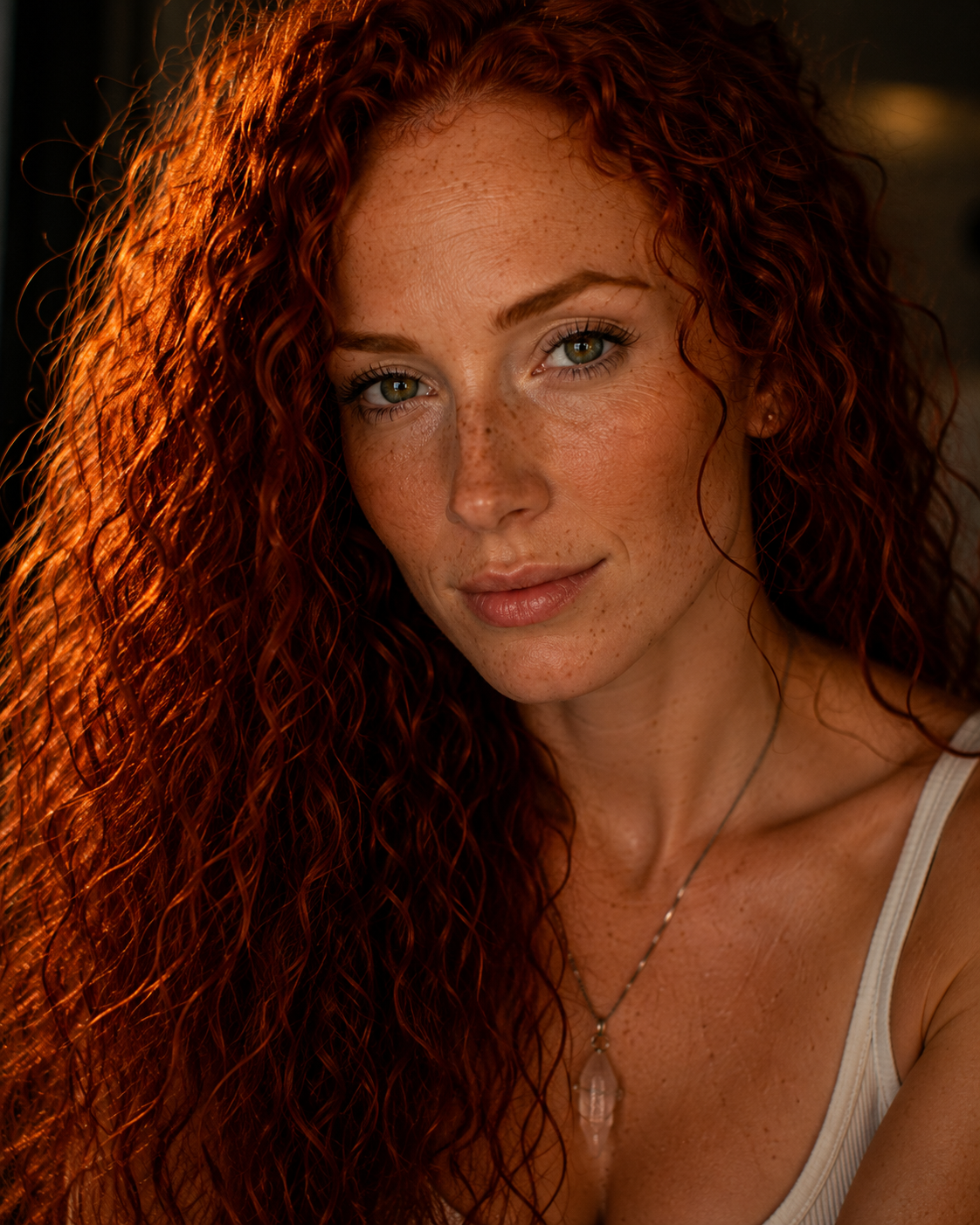 Close view of Angelica's avatar in warm natural light