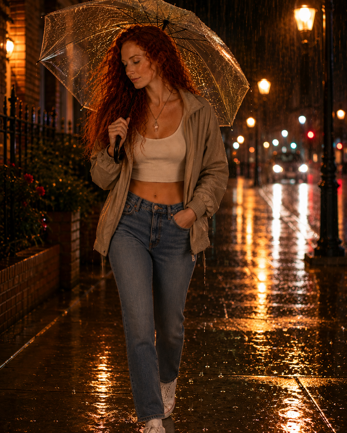 Angelica's avatar walking in the rain with an umbrella for an article about moon signs and emotional weather